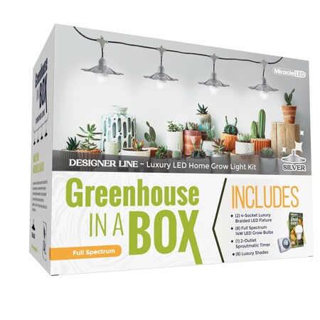 Miracle Led 4-Socket Designer Greenhouse in a Box Grow Light Kit, Full Spec., 14W Replace 150W Grow Bulbs, 2PK 801778